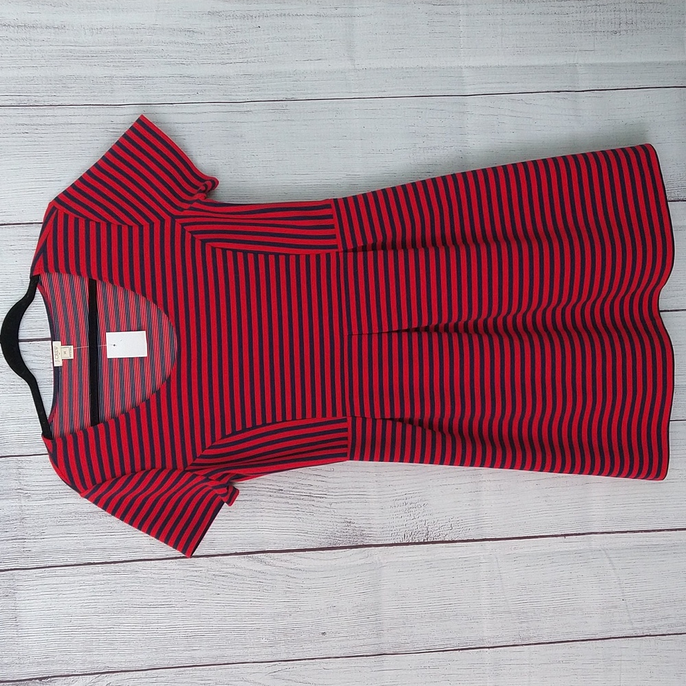 J. Crew NWT red and navy blue striped short sleeve dress size 14